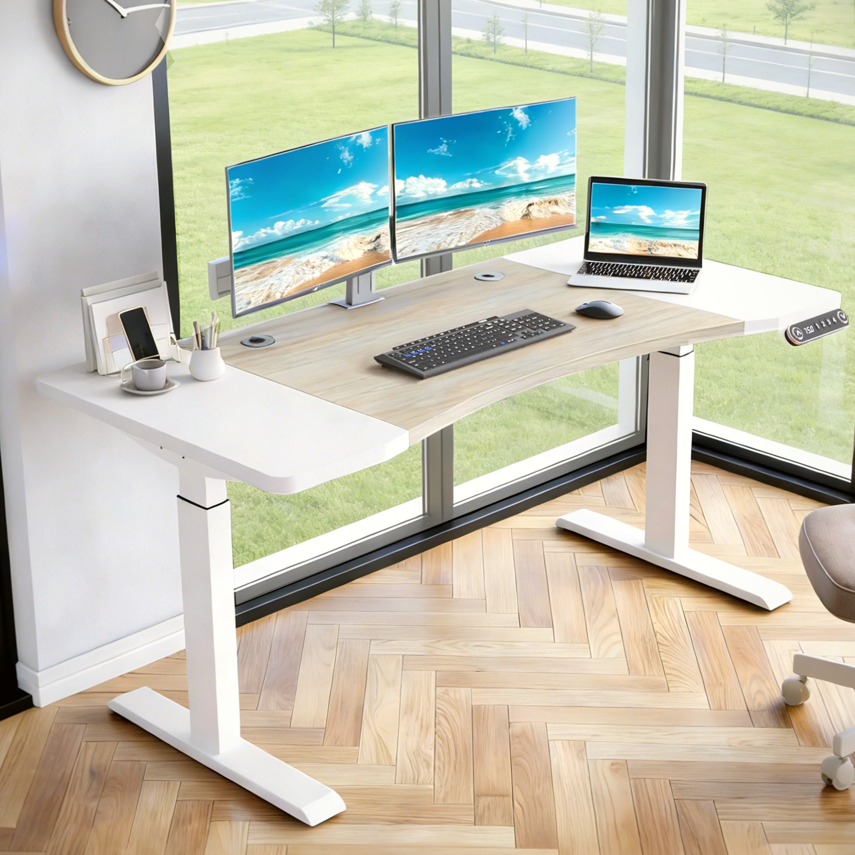 63″ Dual-Motor Curved Electric Standing Desk