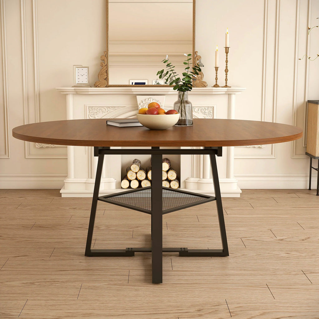 47 Inch Extendable Round Dining Table with Storage