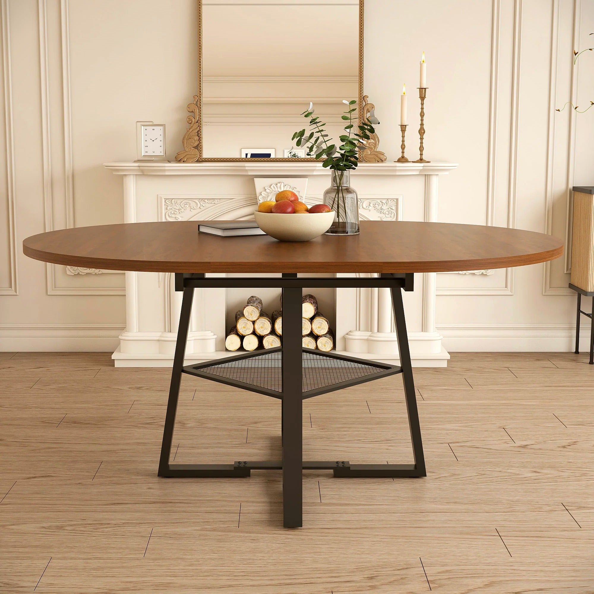 47 Inch Extendable Round Dining Table with Storage