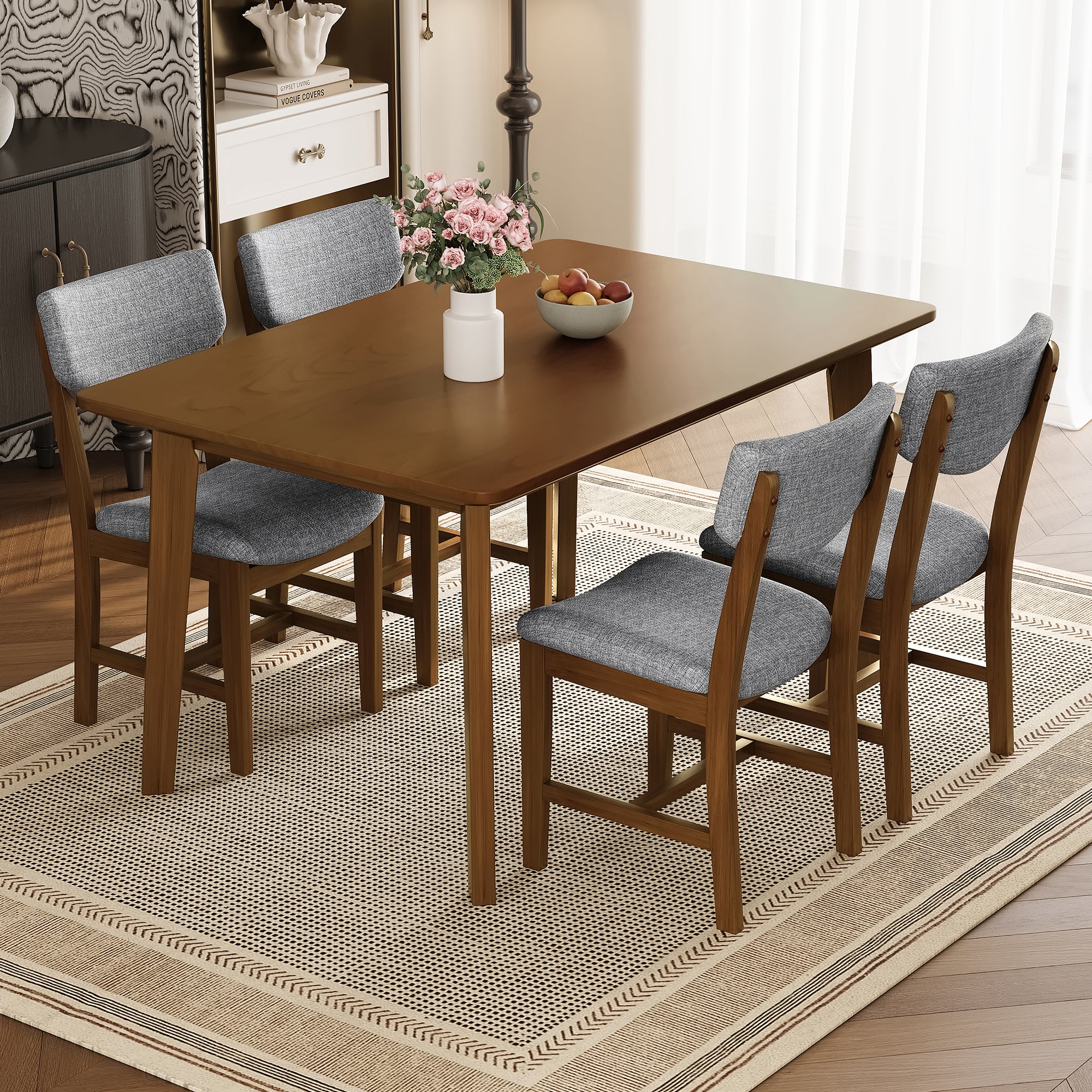 Rustic 5‑Piece Walnut Dining Set