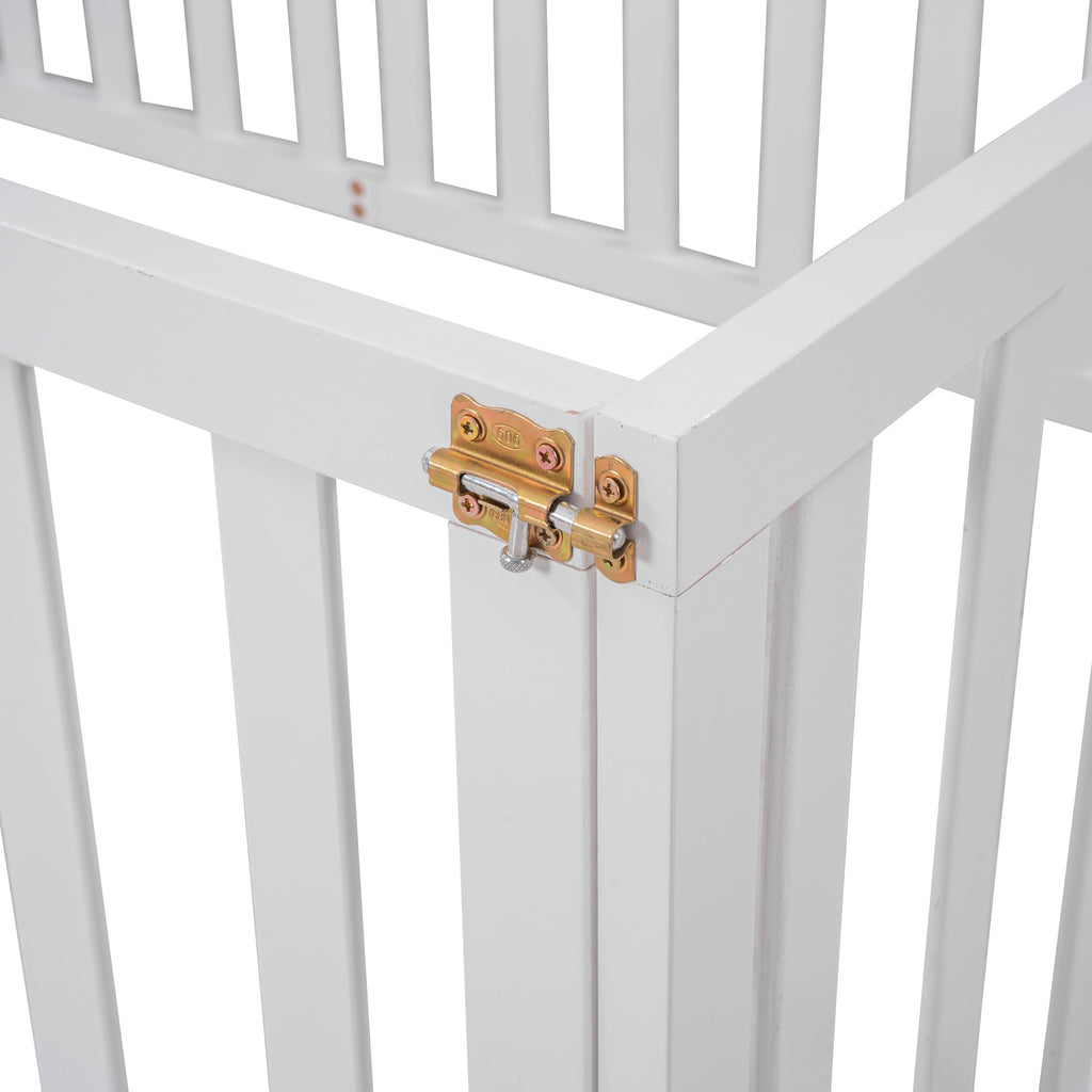 Twin Wood Floor Bed Frame with Fence and Door - View 6