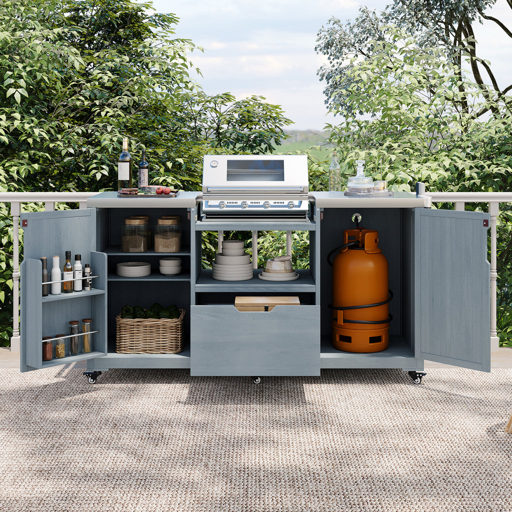 green Outdoor Kitchen Island for Big Green Egg Grills - angle view showing design details