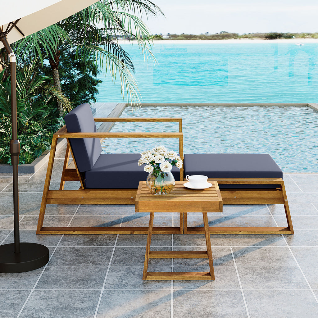 Acacia Wood Outdoor Lounge Set - angle view showing design details