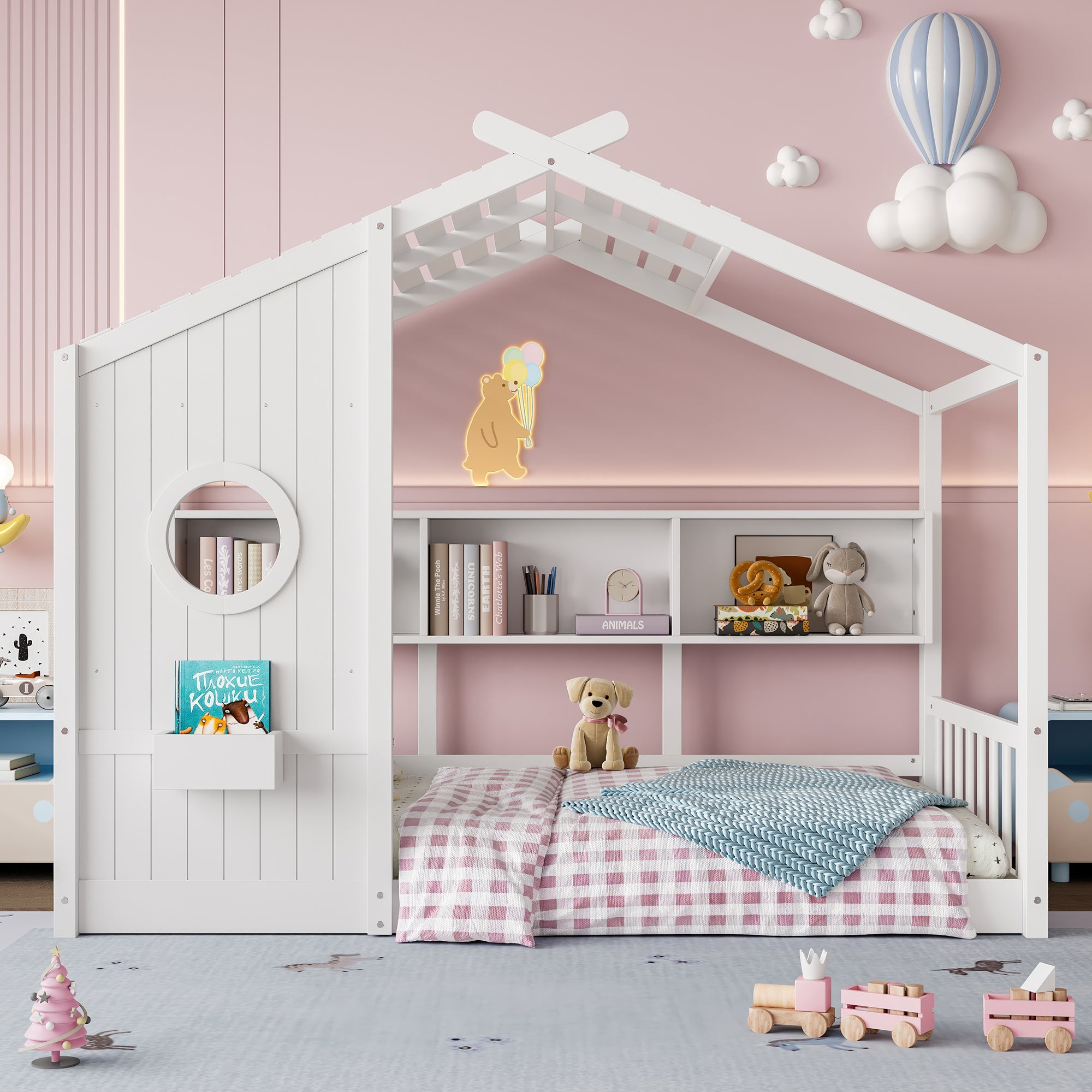 Twin Size Montessori House Bed with Shelf