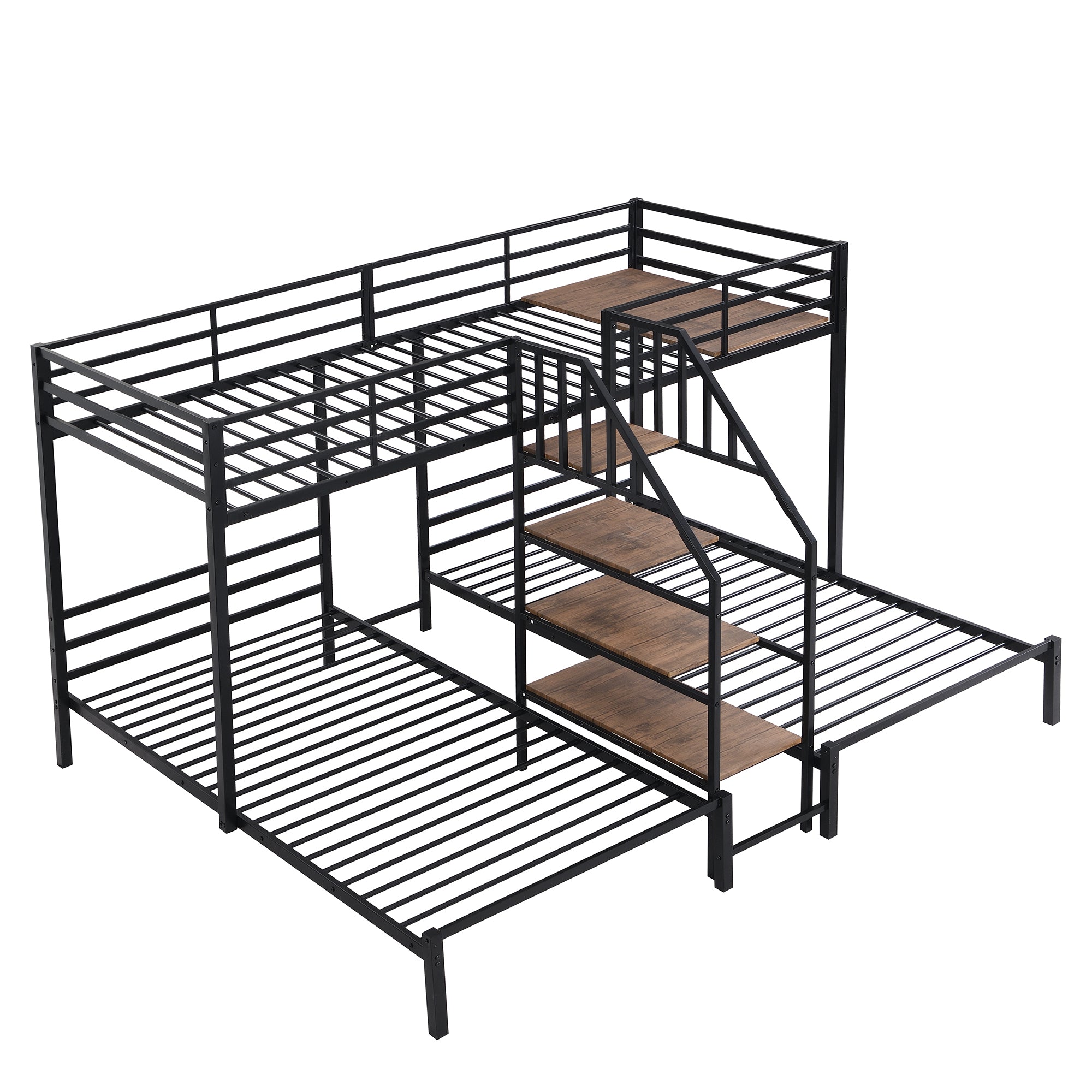 Black Metal Triple Twin Bunk Bed with Storage Shelves a - Bunk Bed from Calivell