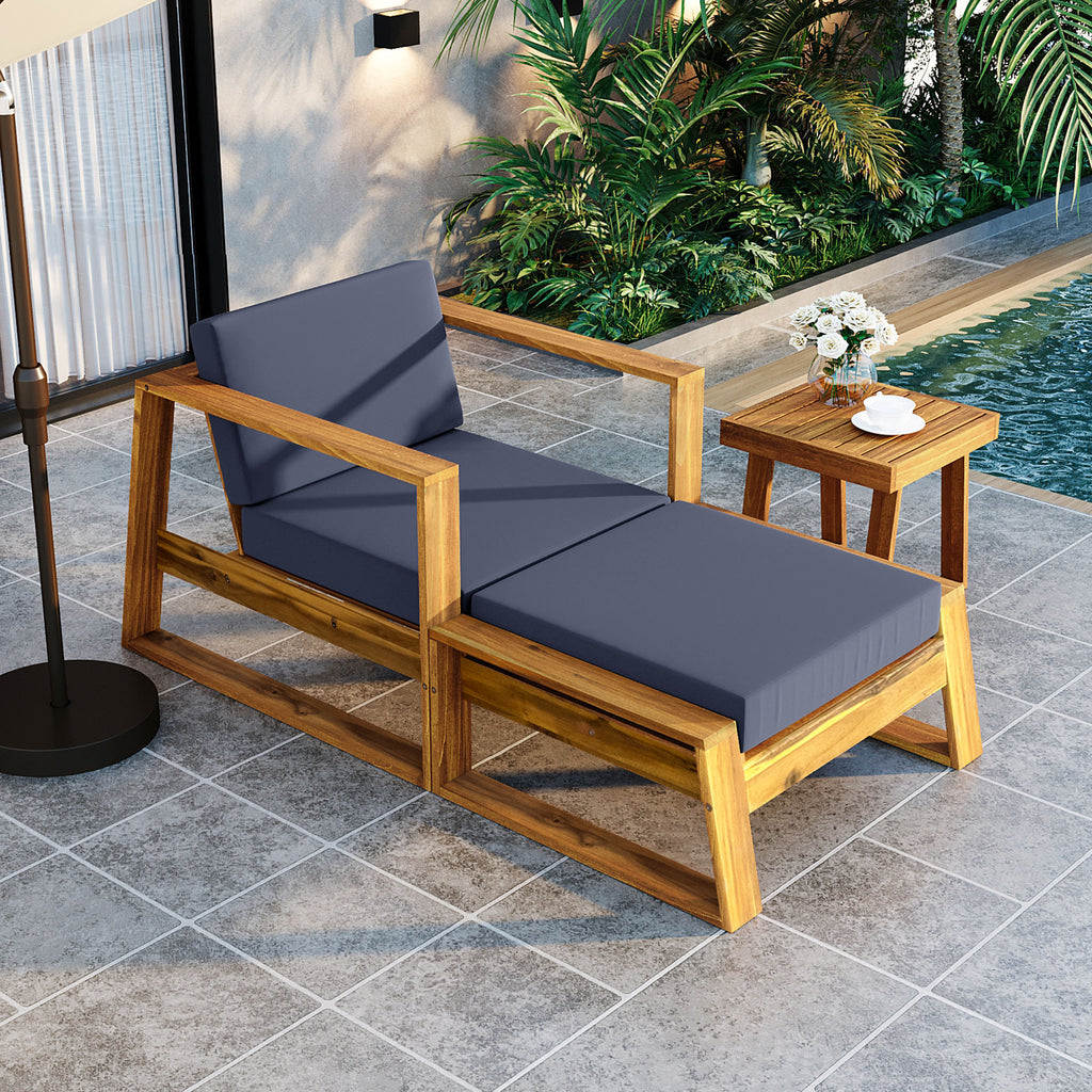 Acacia Wood Outdoor Lounge Set - front view in modern outdoor space