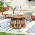 Acacia Wood Patio Coffee Table - front view in modern outdoor space