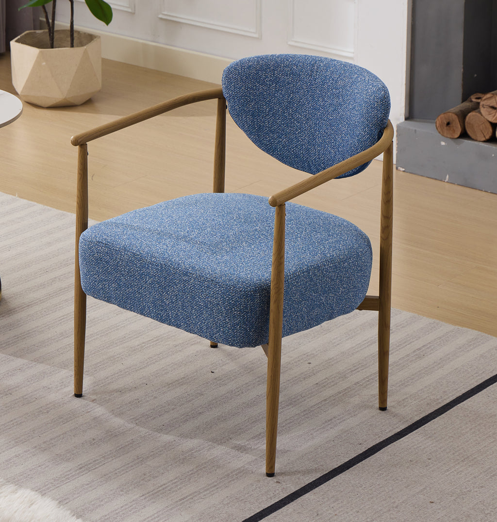blue Blue Fabric Dining Chair with Wood‑Grain Metal Frame - close-up of fabric texture and finish