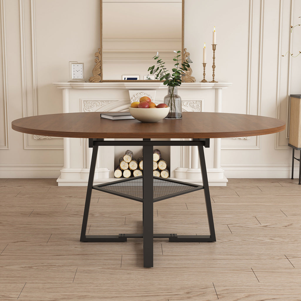 47 Inch Extendable Round Dining Table for 4-8 with Storage - front view in modern dining room