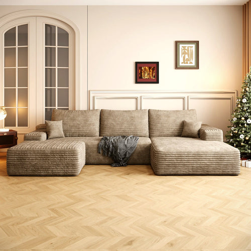 107″ U-Shaped Cloud Sectional with Ottoman (Camel) - Enhanced Main View