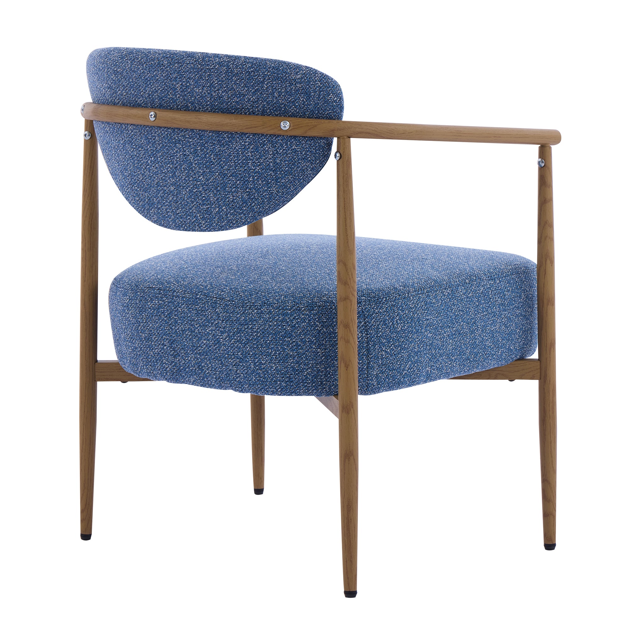 blue Blue Fabric Dining Chair with Wood‑Grain Metal Frame - back view showing full design