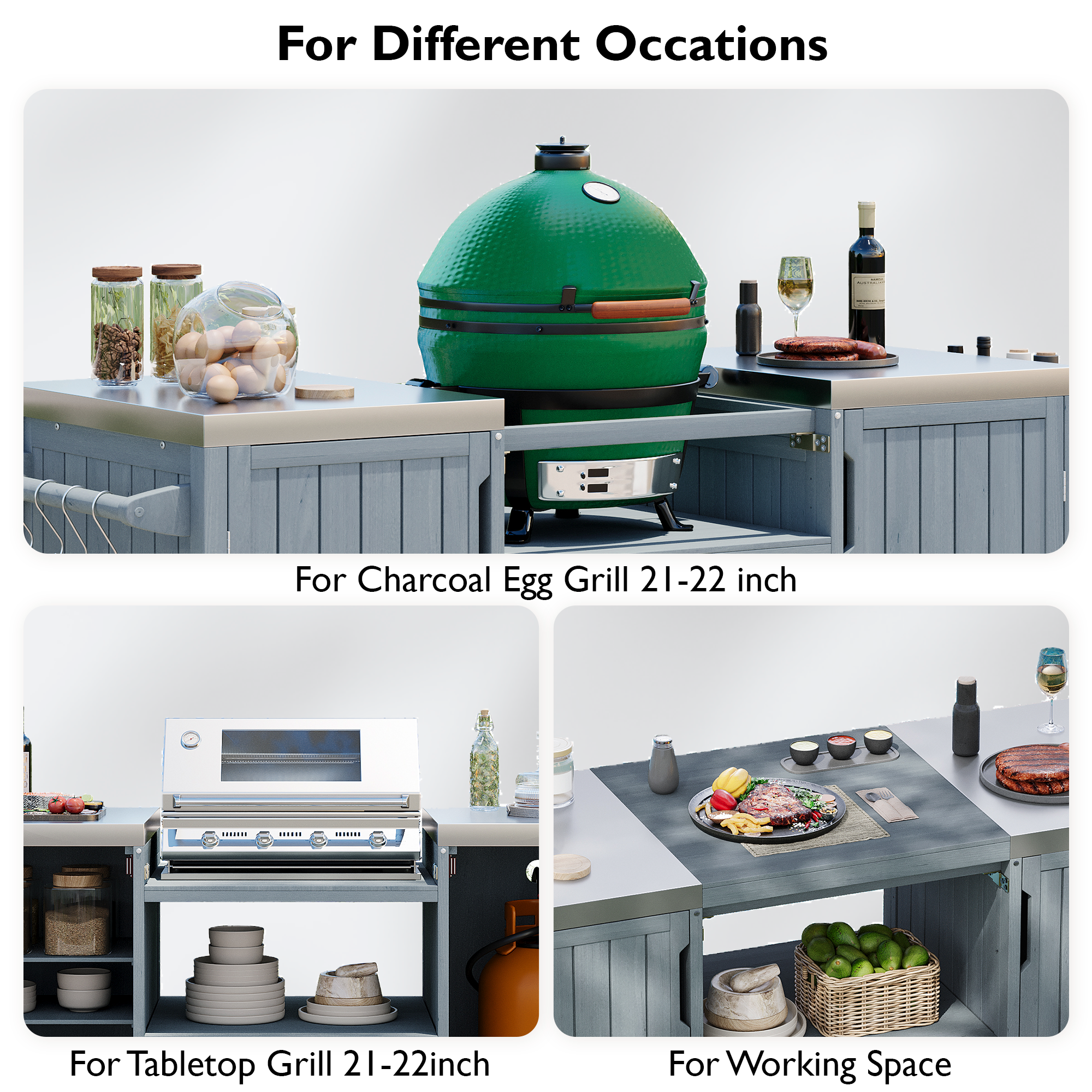 green Outdoor Kitchen Island for Big Green Egg Grills - back view showing full design