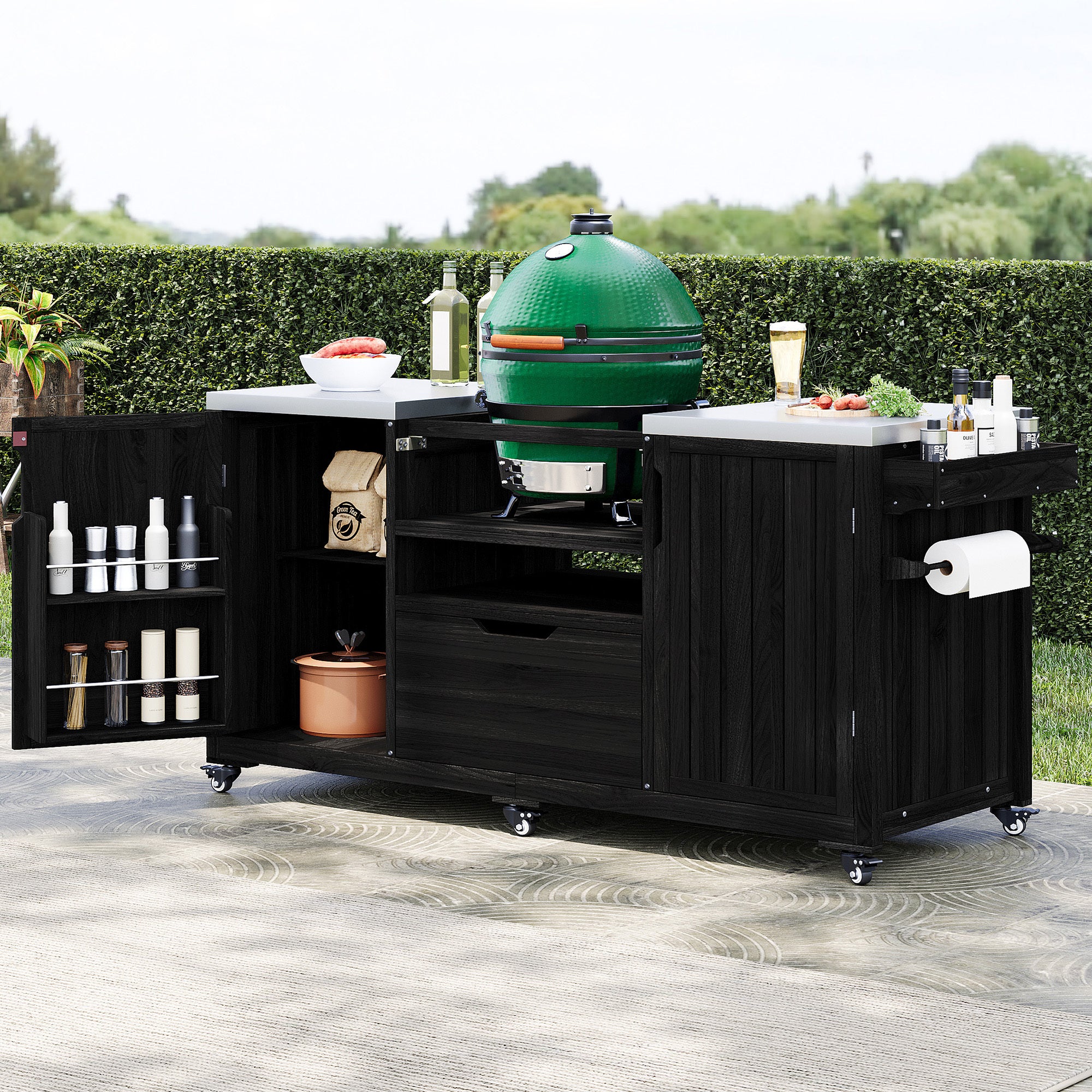Outdoor Kitchen Island for Big Green Egg Grills - Black