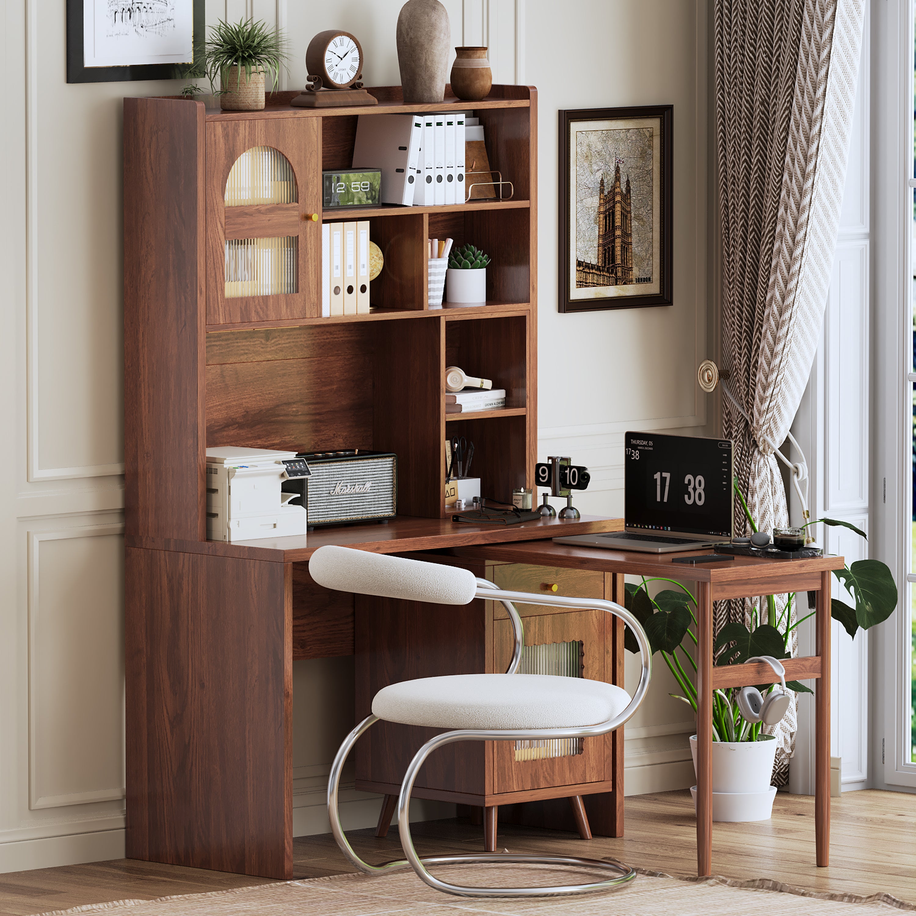 Rotating L‑Shaped Computer Desk with Storage