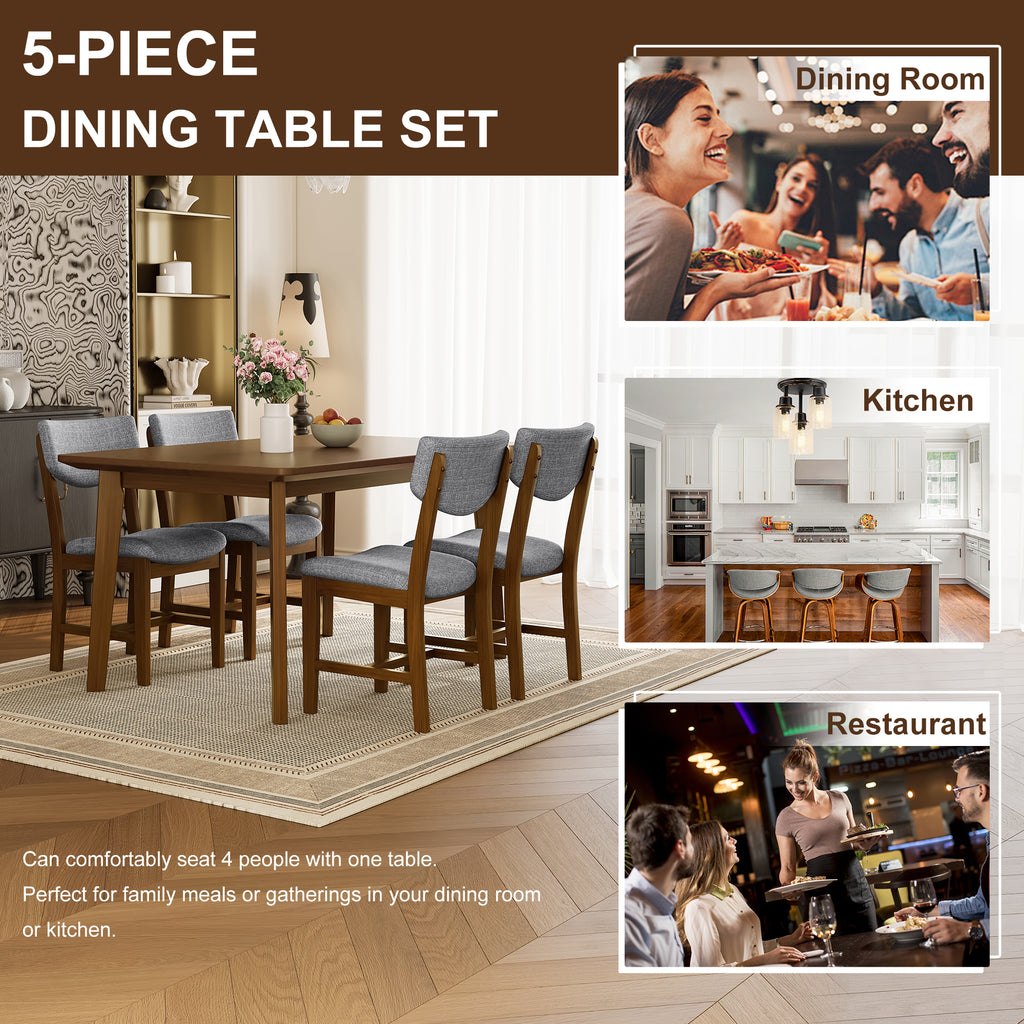 walnut Rustic 5‑Piece Walnut Dining Set - lifestyle shot in styled dining room