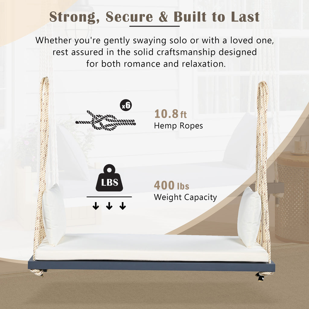 Patio Wooden Swing Chair - lifestyle shot in styled outdoor space