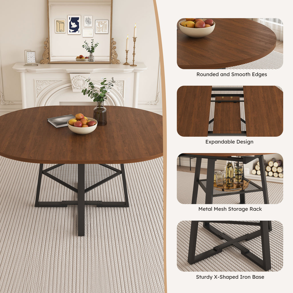47 Inch Extendable Round Dining Table for 4-8 with Storage - detail view of construction quality