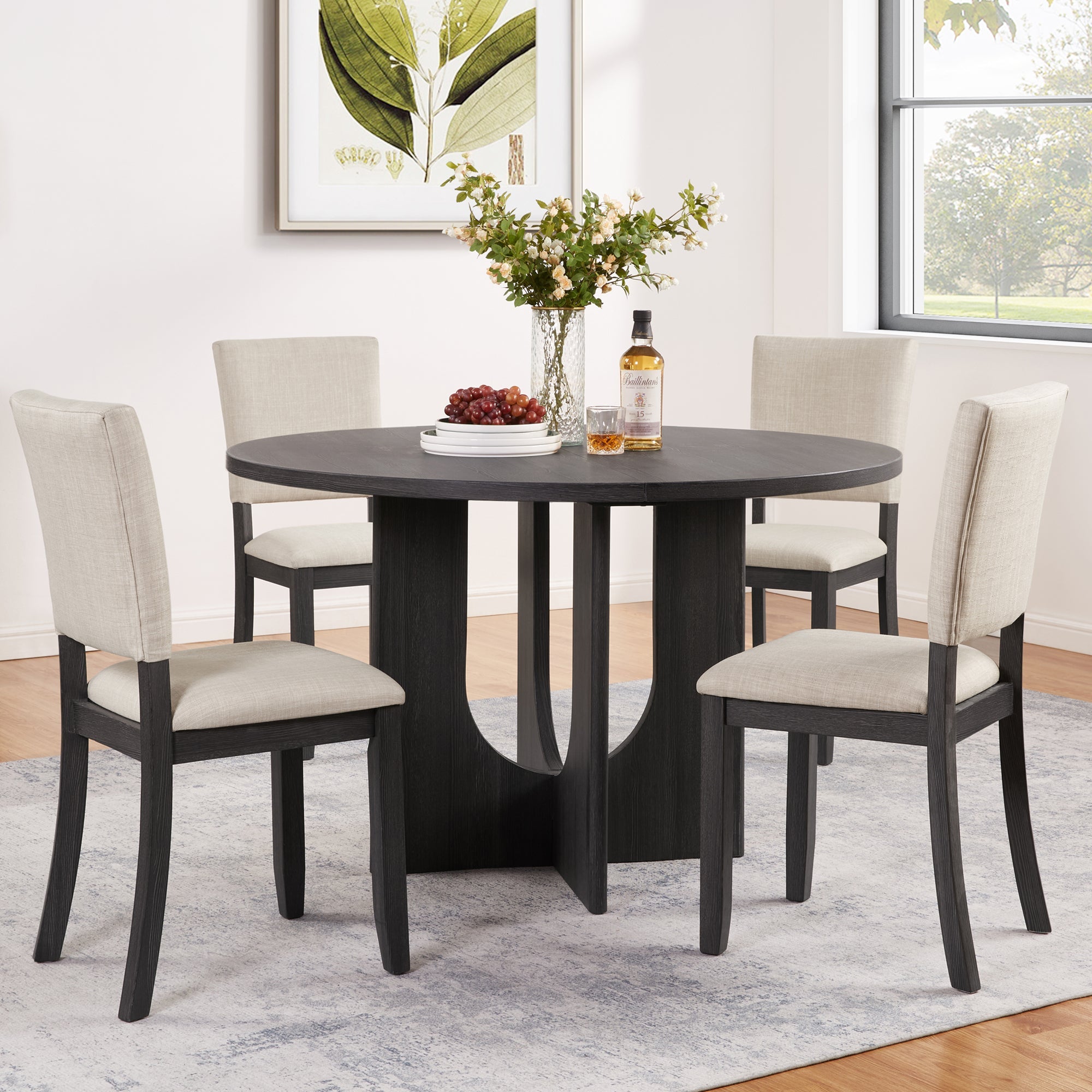 5‑Piece Round Dining Set with 4 Chairs - angle view showing design details