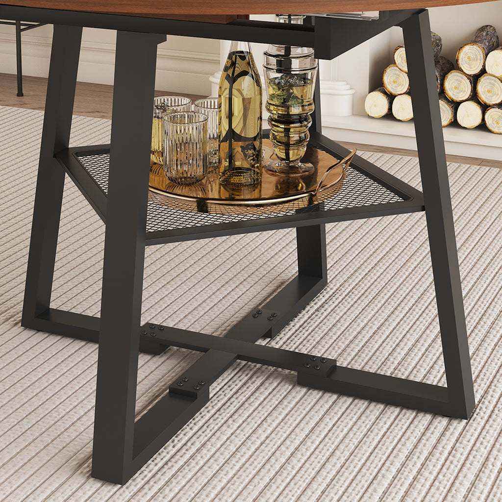 47 Inch Extendable Round Dining Table for 4-8 with Storage - angle view showing design details