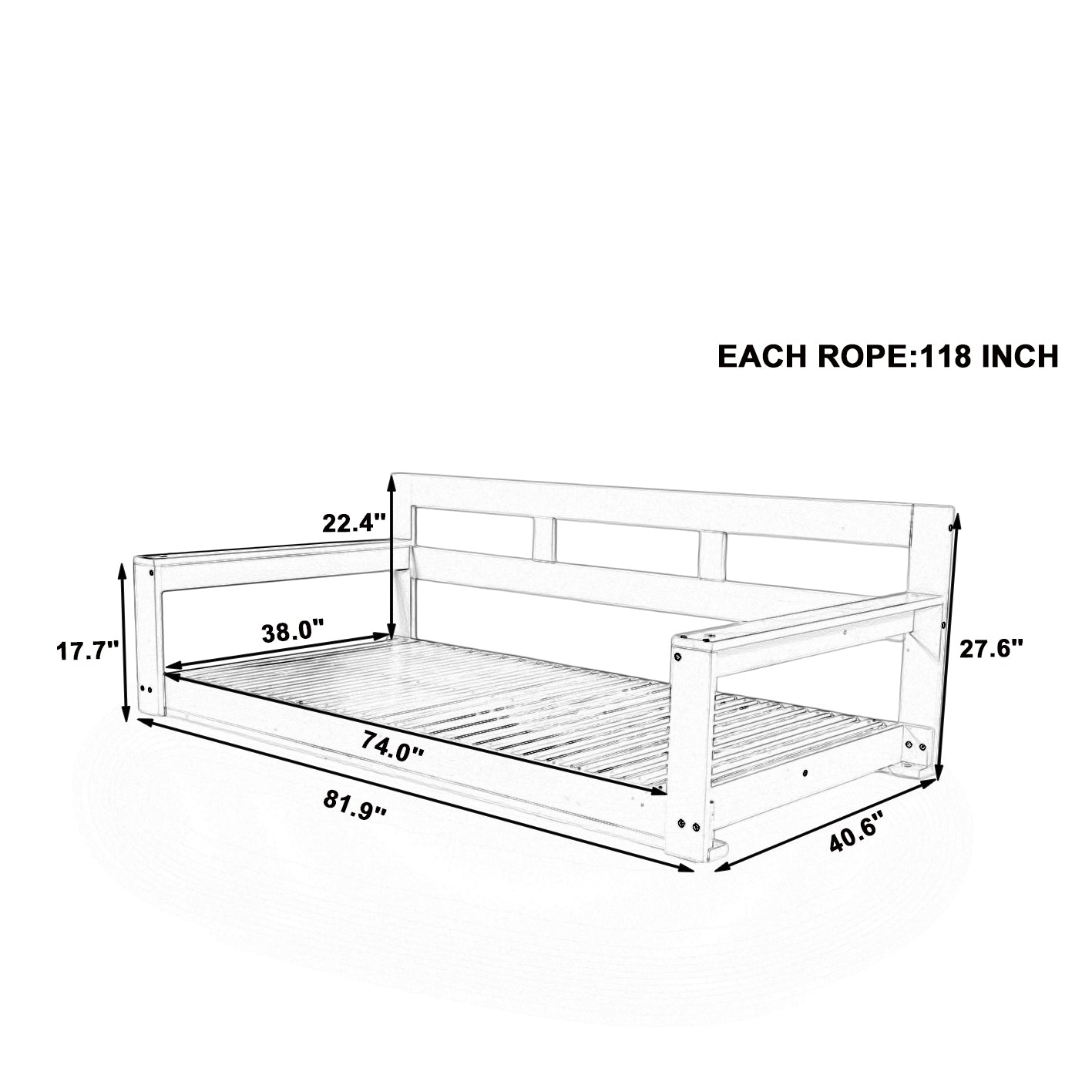 natural Patio Wooden Twin Size Porch Swing Daybed Frame - alternate angle in outdoor space