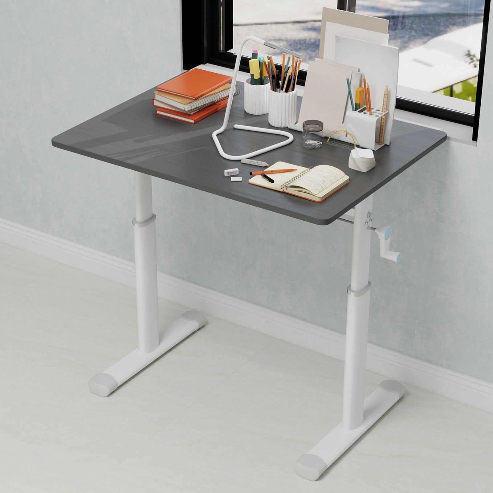 Height‑Adjustable Study Desk (White & Gray)