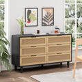 black 51″ Black Rattan 6‑Drawer Storage Cabinet - front view in modern living room