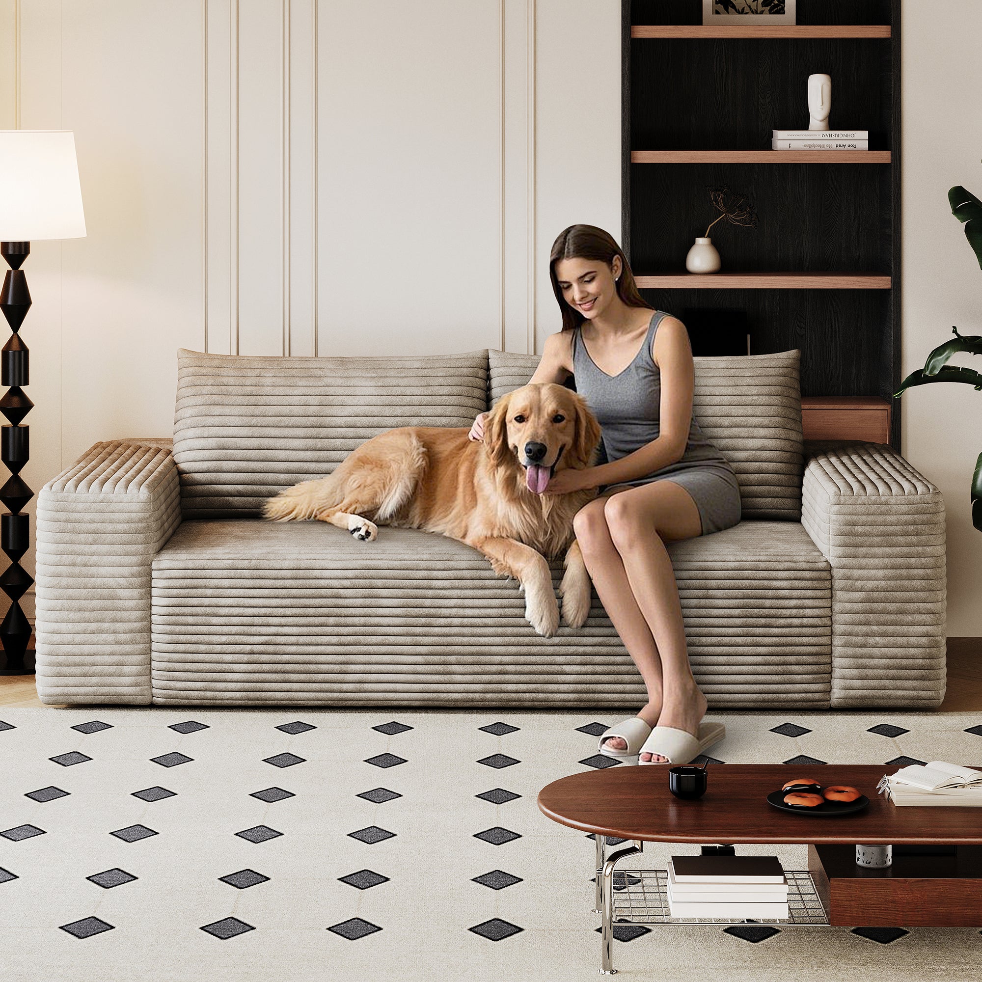 Corduroy Three‑Seat Sofa