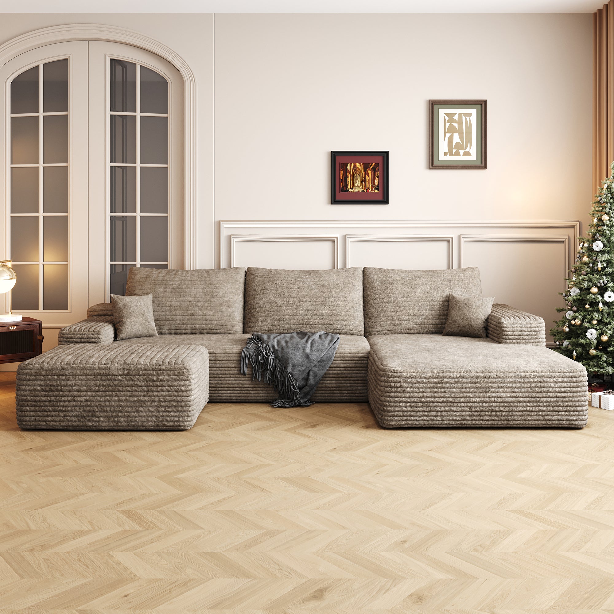 107″ U‑Shaped Cloud Sectional with Ottoman (Camel)