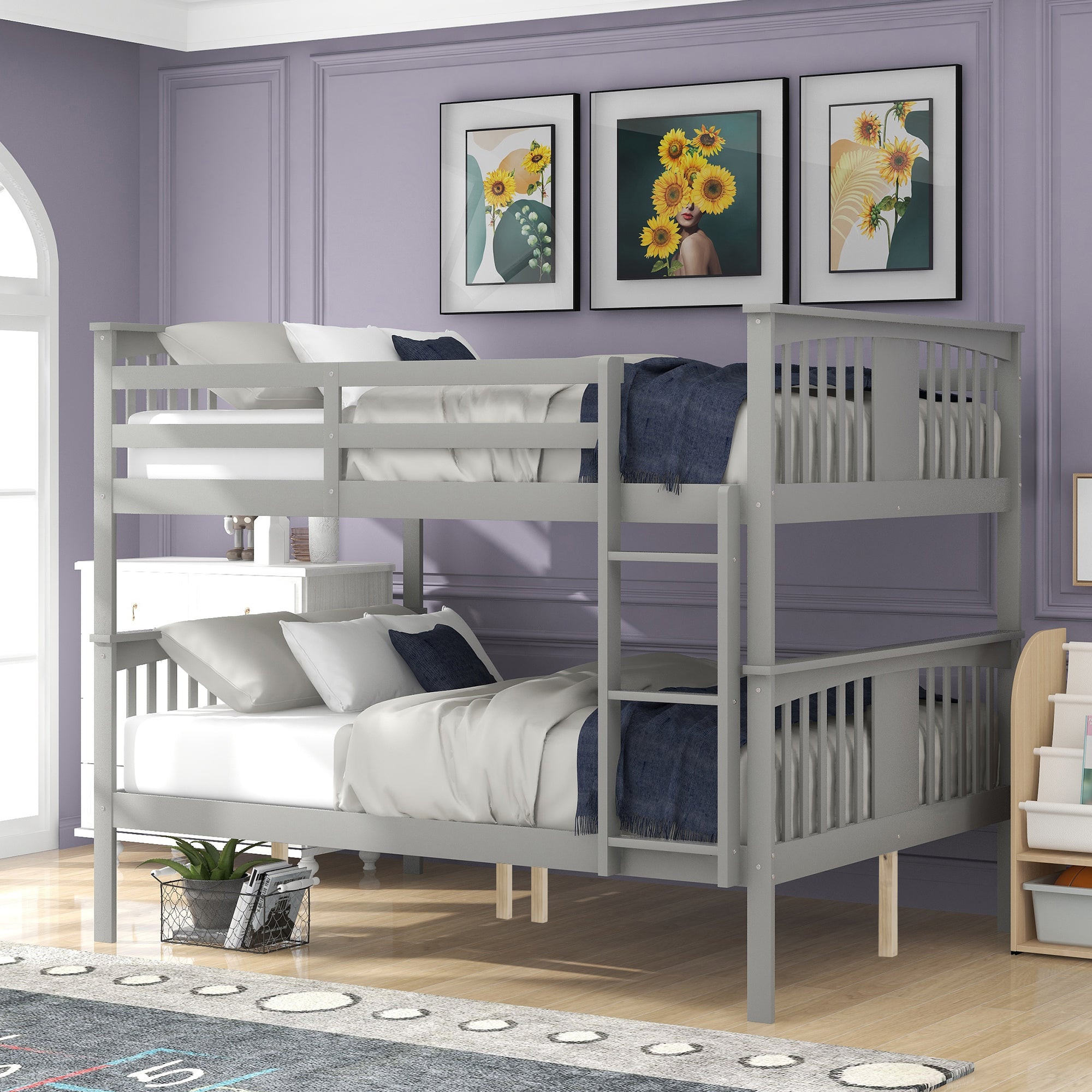 Gray Full‑Over‑Full Bunk Bed with Ladder