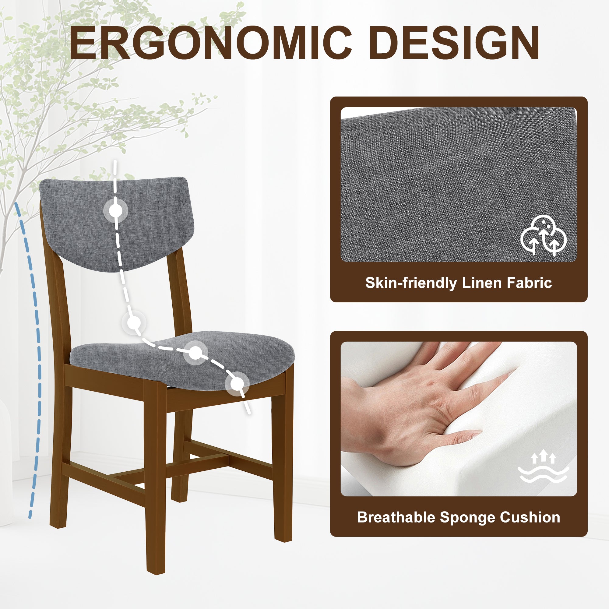 walnut Rustic 5‑Piece Walnut Dining Set - back view showing full design