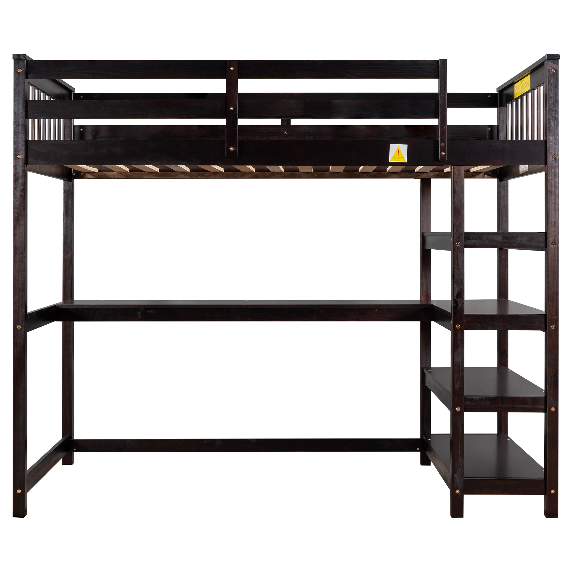 Espresso Twin Size Loft Bed with Storage Shelves and Un - View 6