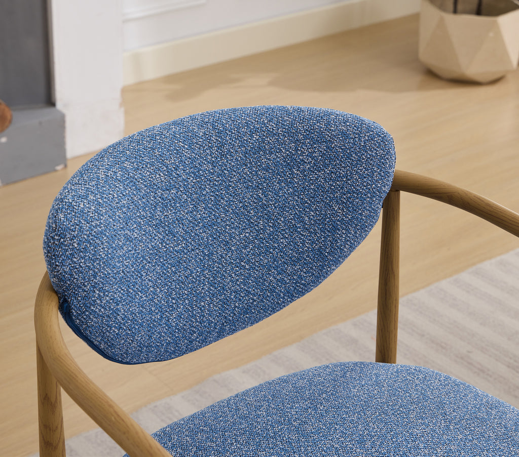 blue Blue Fabric Dining Chair with Wood‑Grain Metal Frame - detail view of construction quality