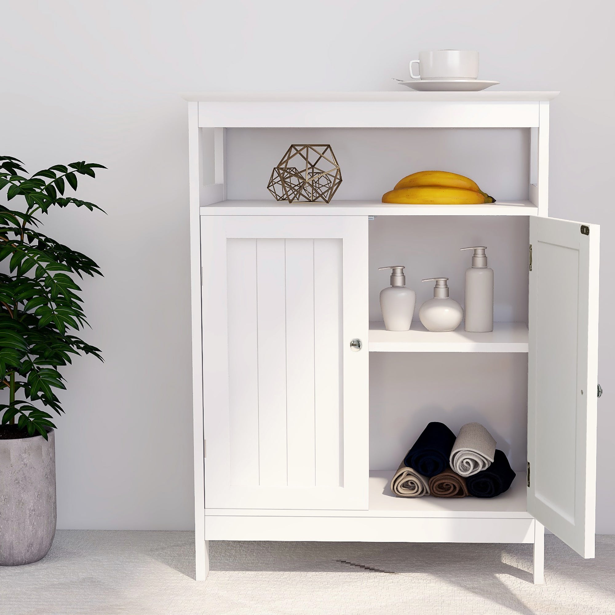 Bathroom Storage Cabinet with Shutter Doors, White
