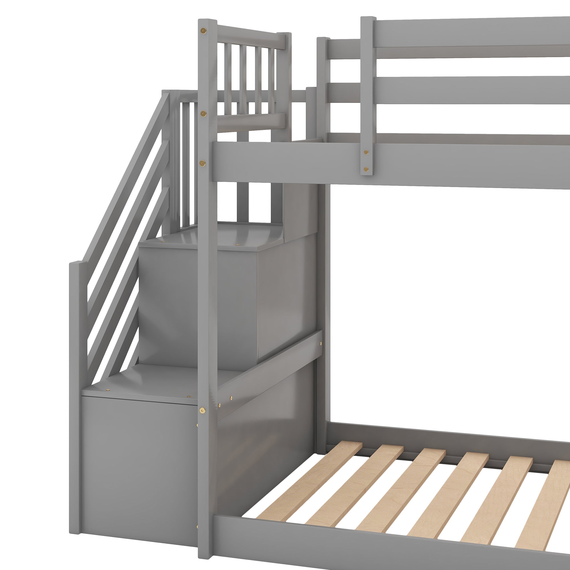 Gray Twin over Twin Bunk Bed with Convertible Slide and - View 4