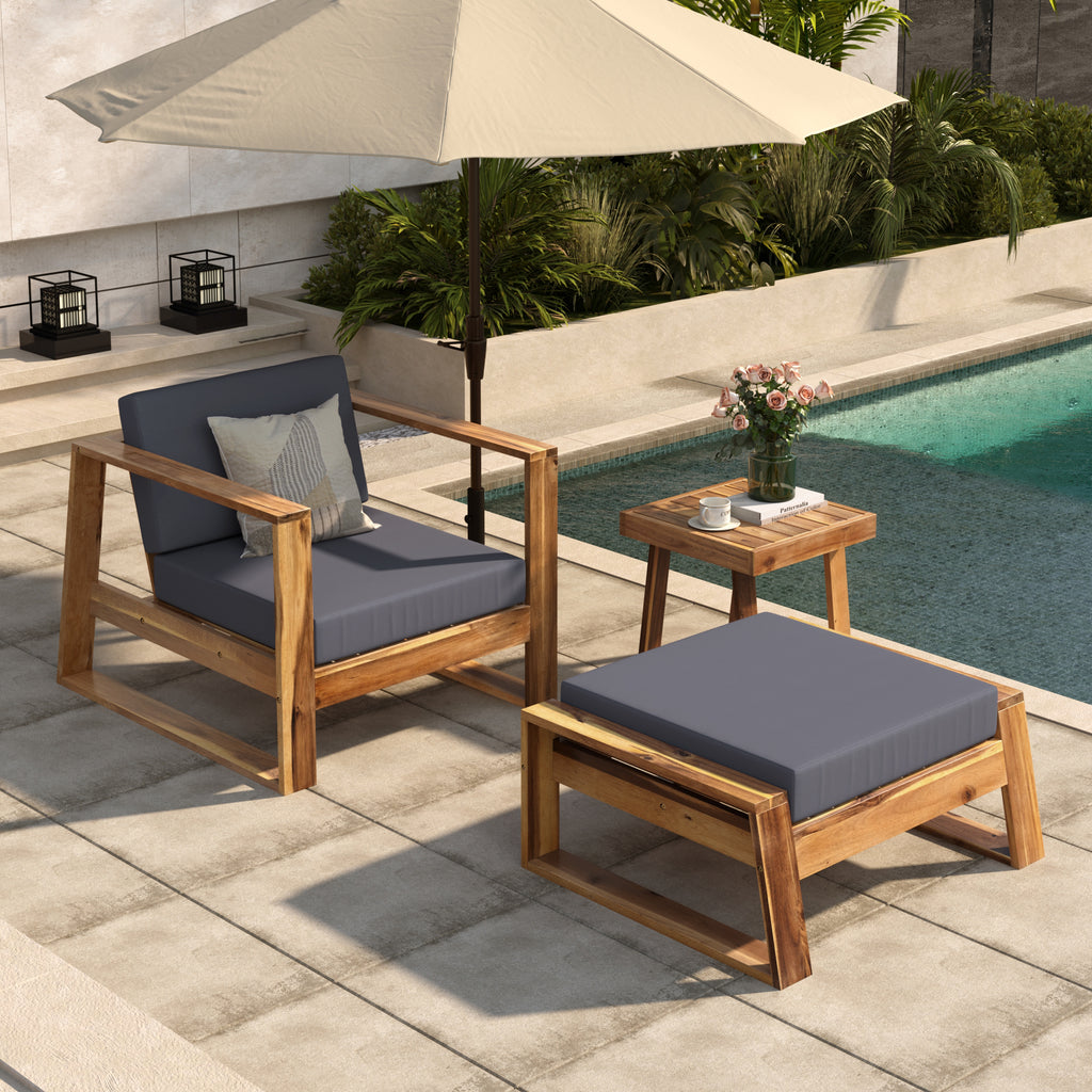 Acacia Wood Outdoor Lounge Set - side profile in outdoor space setting