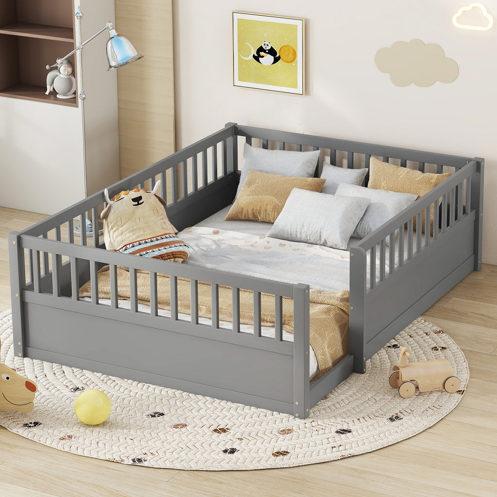 Full Floor Bed with Fence – Gray