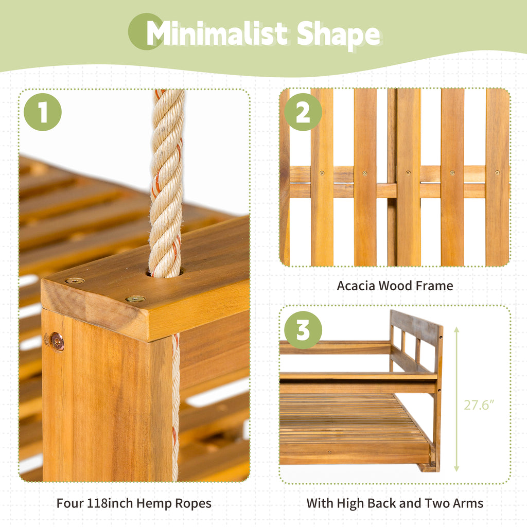 natural Patio Wooden Twin Size Porch Swing Daybed Frame - lifestyle shot in styled outdoor space