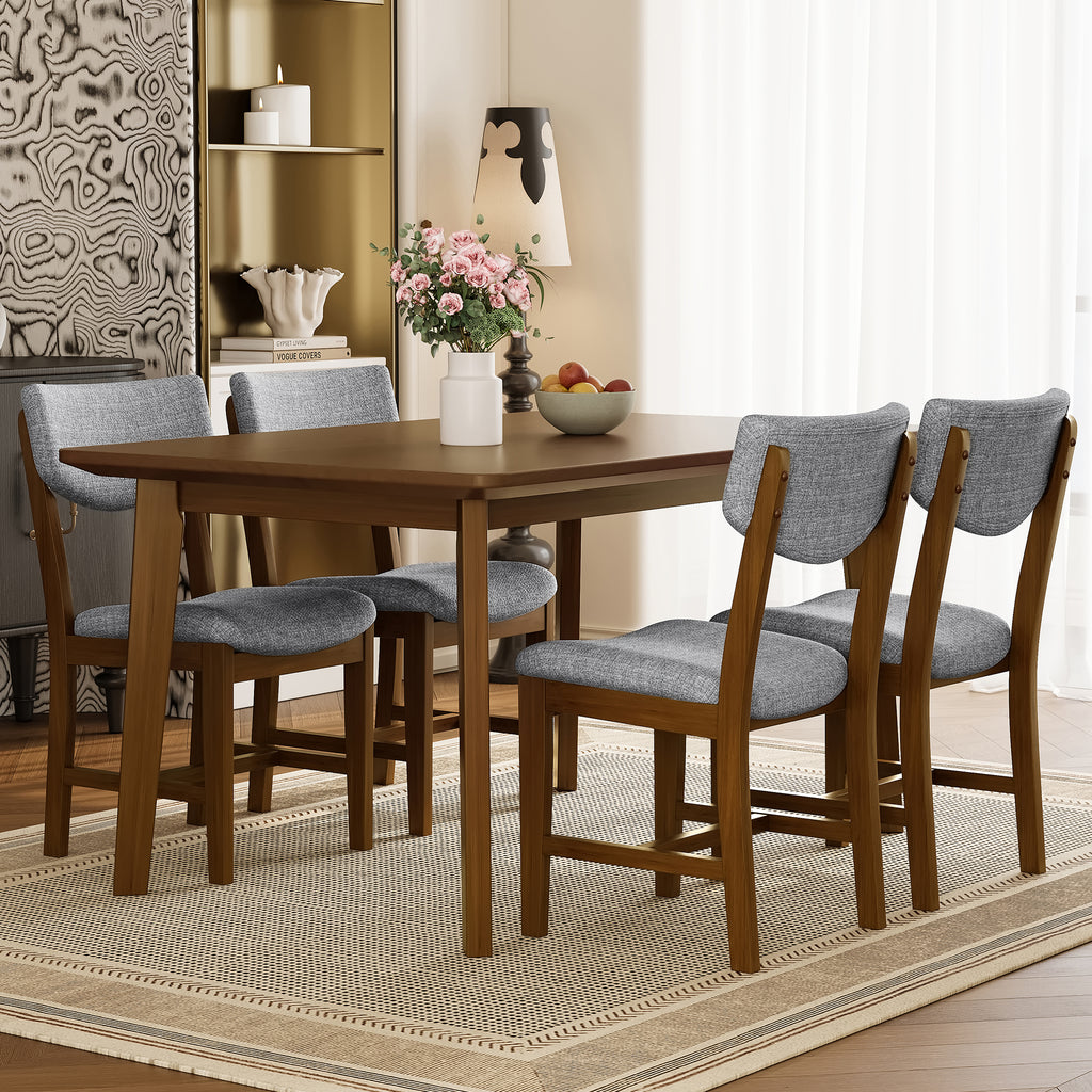 walnut Rustic 5‑Piece Walnut Dining Set - angle view showing design details
