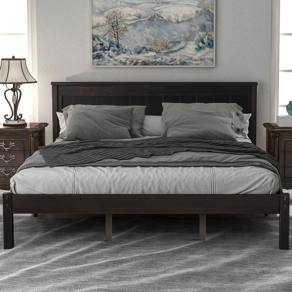 Espresso Platform Bed Frame with Headboard, Queen - View 2