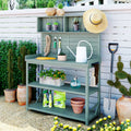 Large Wooden Farmhouse Rustic Outdoor Potting Bench Table - front view in modern outdoor space
