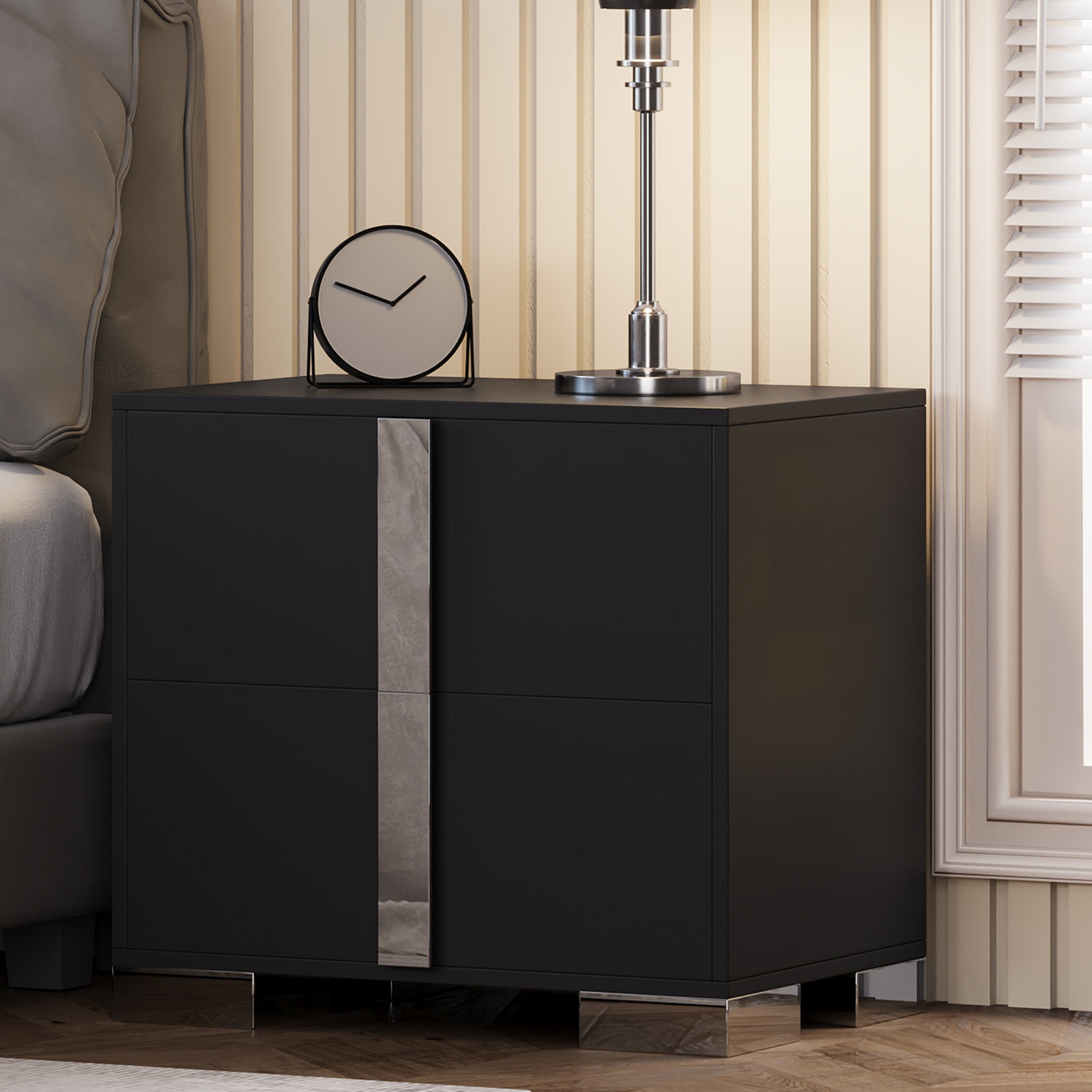 Modern End Table with Drawers – Grey