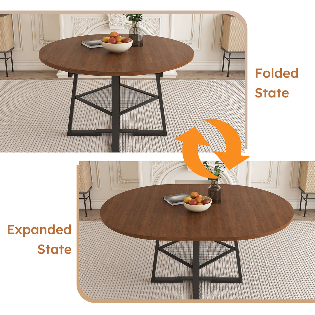 47 Inch Extendable Round Dining Table for 4-8 with Storage - lifestyle shot in styled dining room