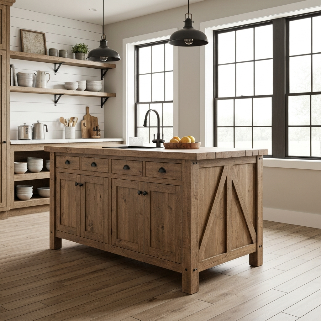 Solid Wood Rustic 45' Stationary Kitchen Island — lifestyle scene 2