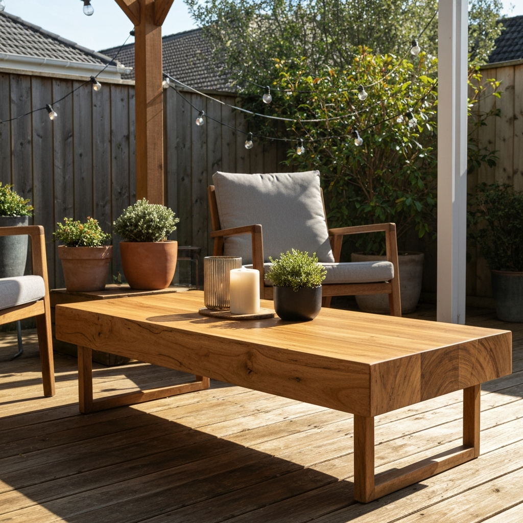 Acacia Wood Patio Coffee Table — lifestyle scene 1