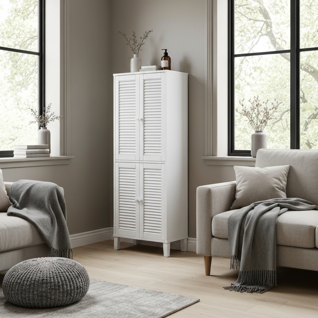 Bathroom Storage Cabinet with Shutter Doors, White — lifestyle scene 1