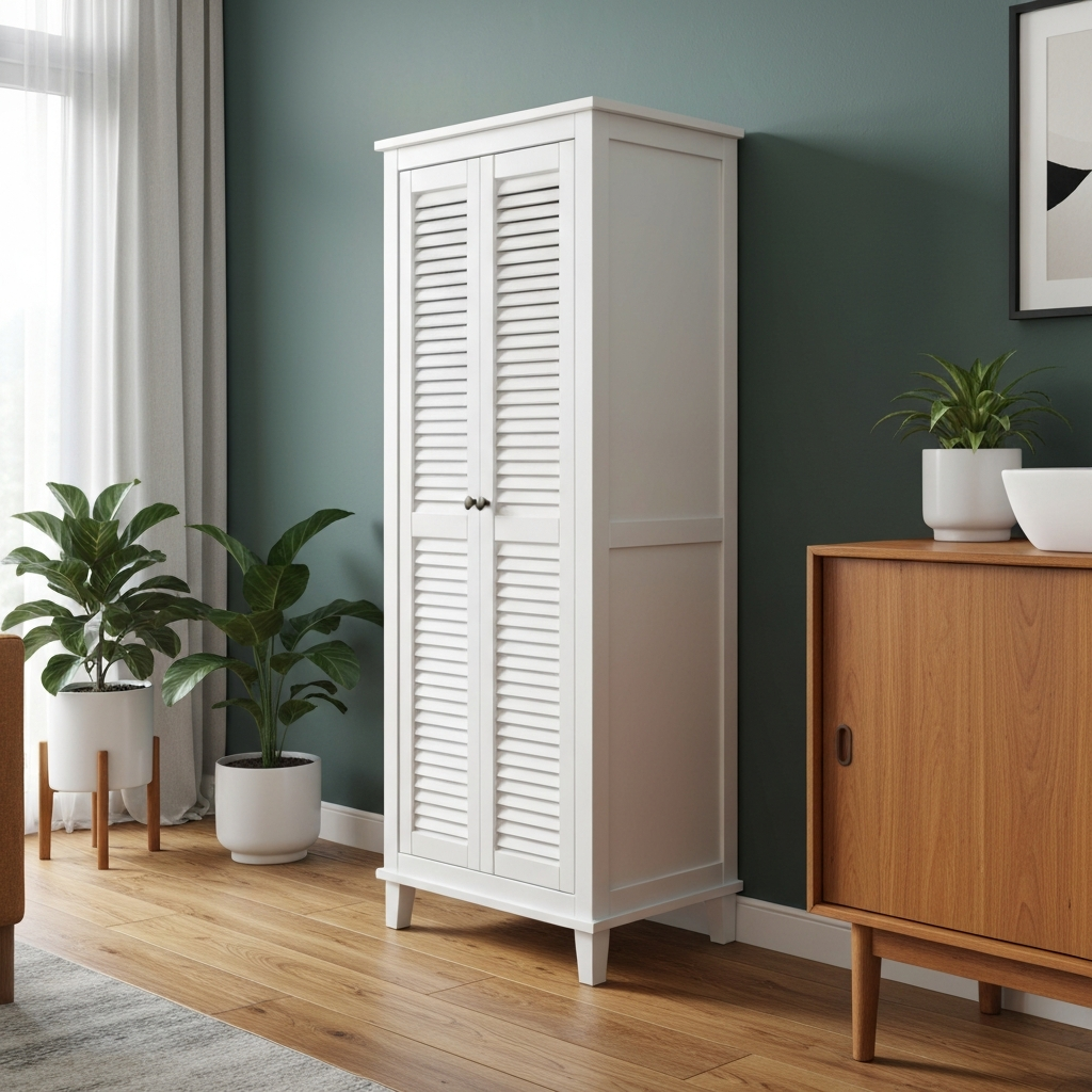 Bathroom Storage Cabinet with Shutter Doors, White — lifestyle scene 2