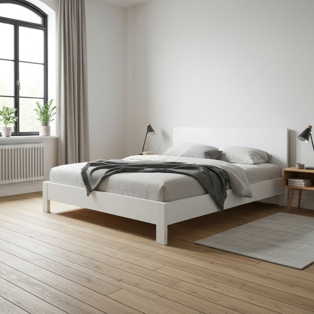 White Platform Bed Frame with Headboard, Full — lifestyle scene 1