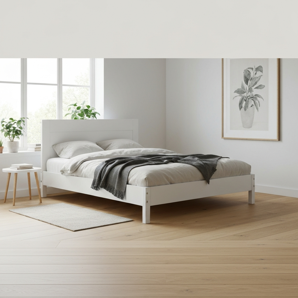 White Platform Bed Frame with Headboard, Full — lifestyle scene 1