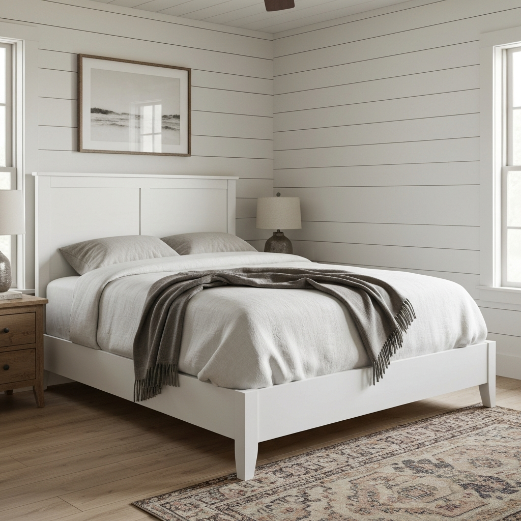 White Platform Bed Frame with Headboard, Full — lifestyle scene 2