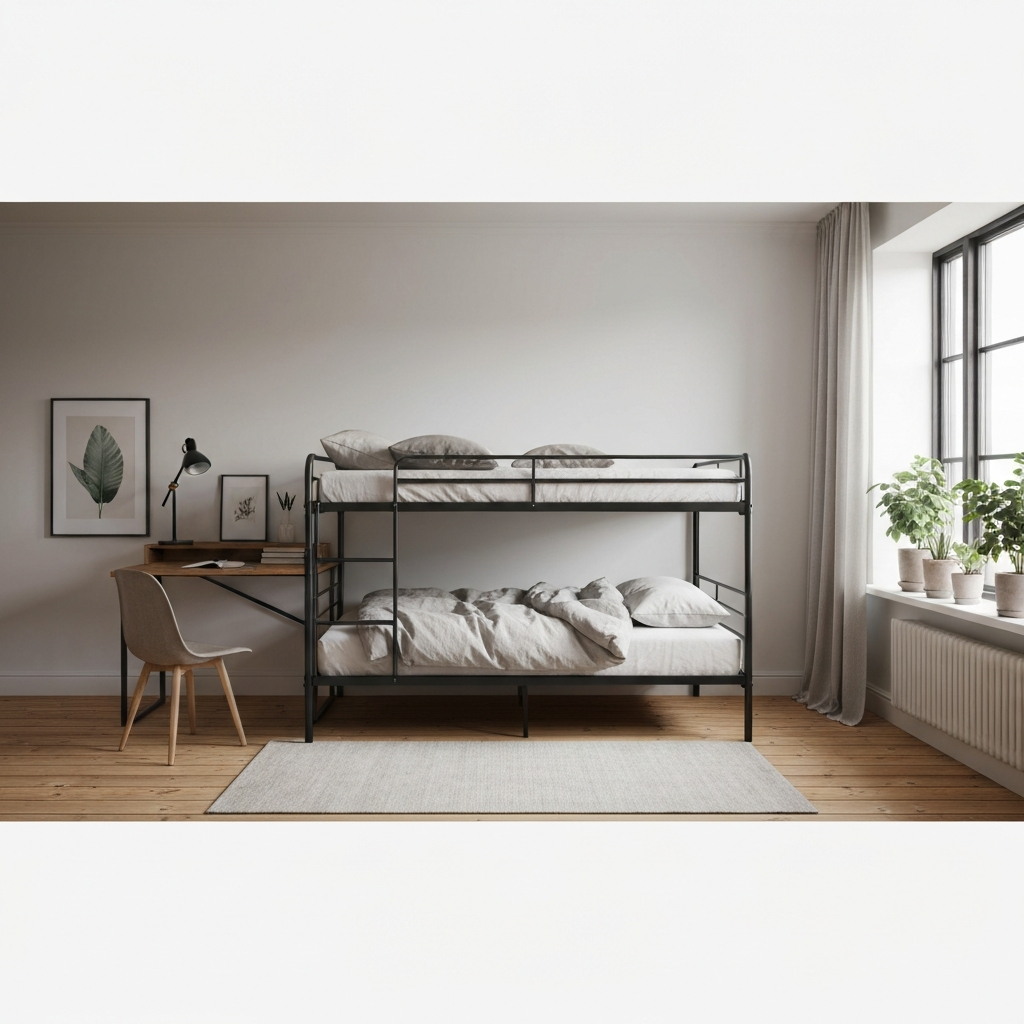 Metal Loft Bed Frame with Desk, Twin, Black — lifestyle scene 1